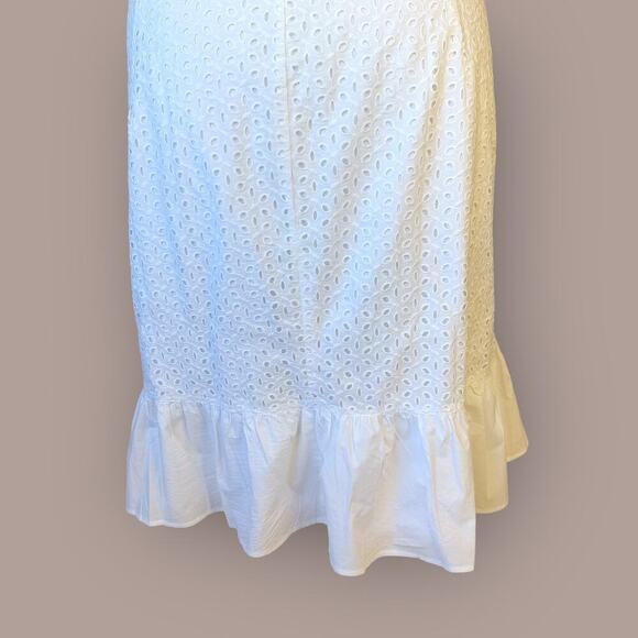 Isaac Mizrahi Live Embroidered Eyelet Button Up Ruffled Hem Skirt Size 28W White - Picture 10 of 14